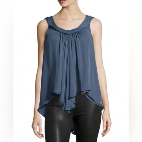 L’Agence Christy Blue Slate Silk Sleevelss Top Cowl Style Neck Women Size XS - Picture 2 of 9